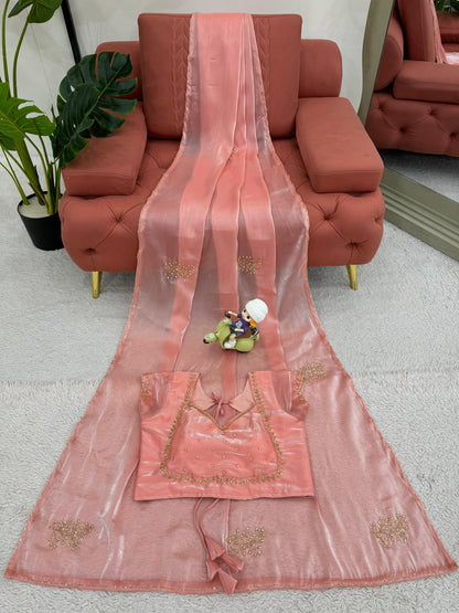 Peach Jimmy Chu Silk Saree