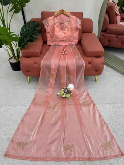 Peach Jimmy Chu Silk Saree