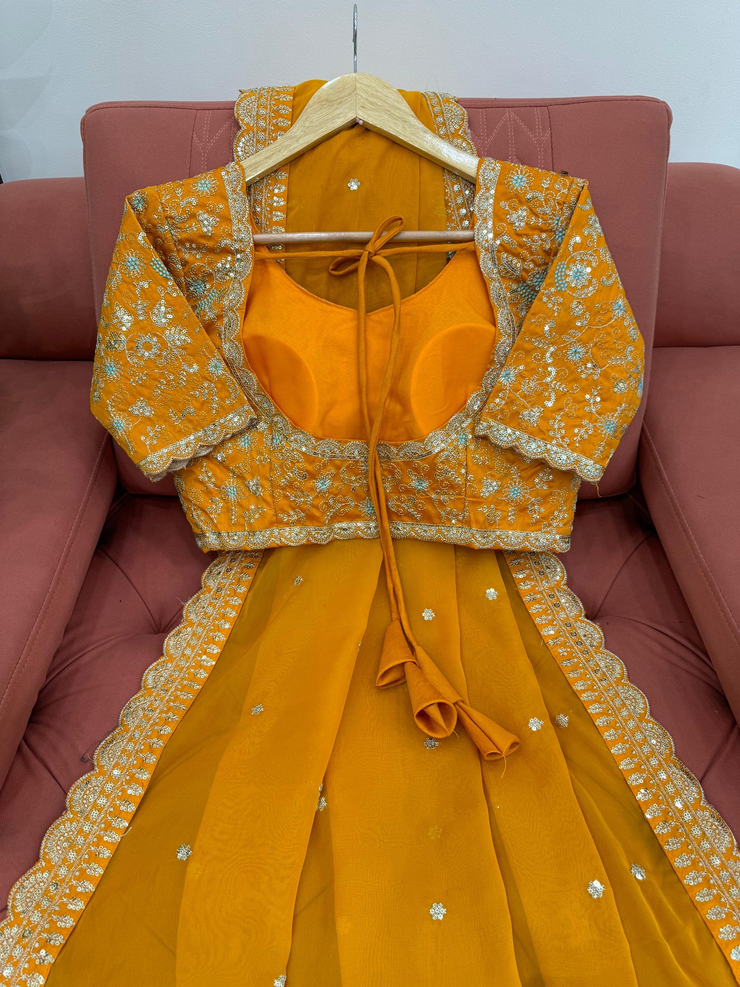 Mustard Heavy Tibby Silk Sequins Embroidery Saree