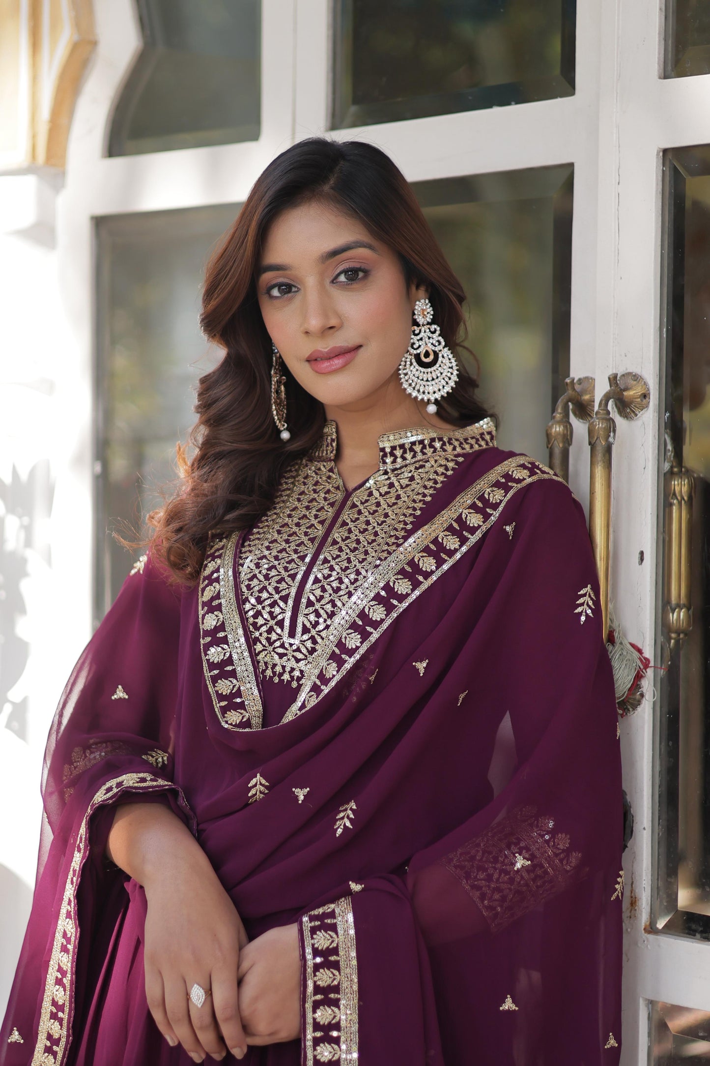 Faux Blooming Georgette Rich Sequins Work Gown With Dupatta Set