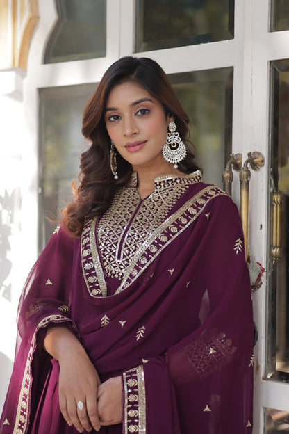 Faux Blooming Georgette Rich Sequins Work Gown With Dupatta Set