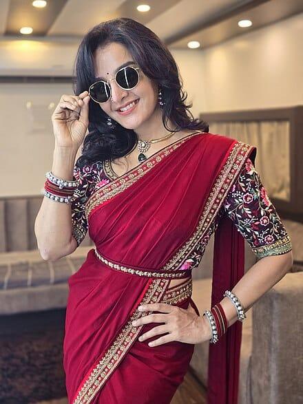 Maroon Faux Georgette Sequence Embroidery Work With Kamar Belt Saree