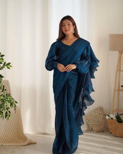 Tealblue Jimmy Choo Organza Ready To Wear Saree