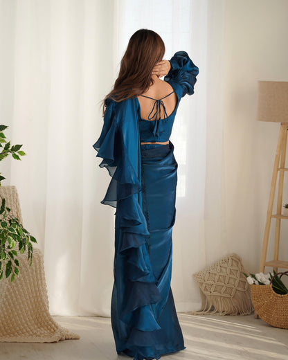 Tealblue Jimmy Choo Organza Ready To Wear Saree