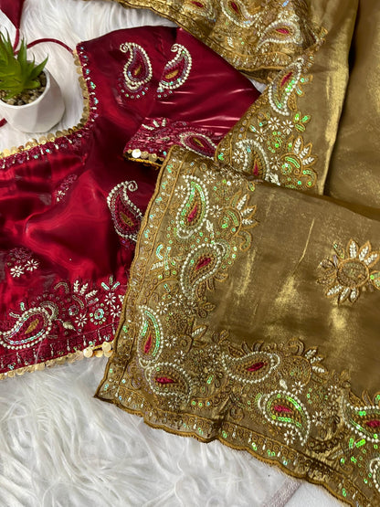 Pure Soft Zimmy Choo Silk With Sequins Embroidery Saree