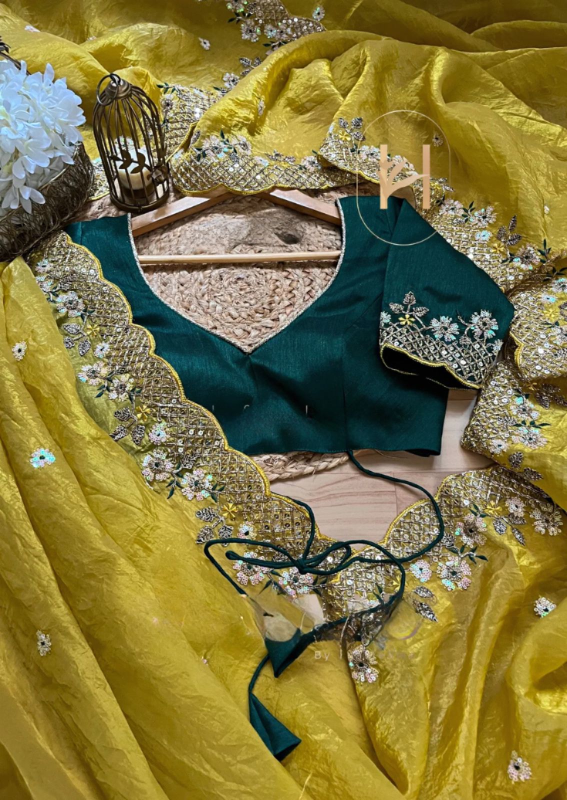 Parrot Green Crunchy Silk With Thread and Sequence Work Saree