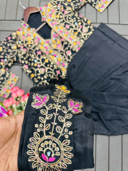 Heavy Satin Embroidery Work Saree