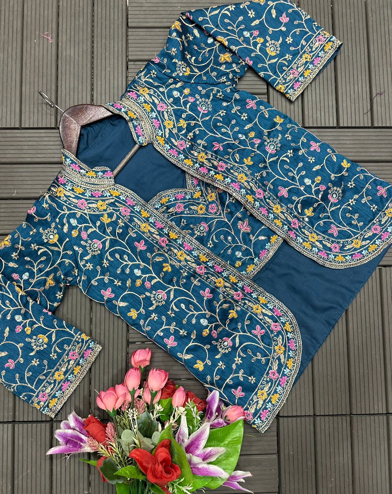 Heavy Satin Embroidery Work Saree