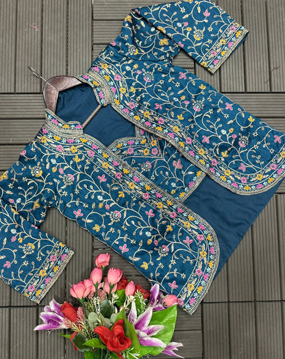 Heavy Satin Embroidery Work Saree