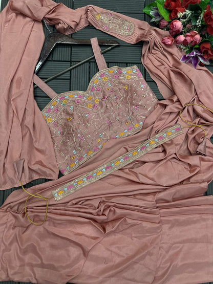 Heavy Satin Embroidery Work Saree