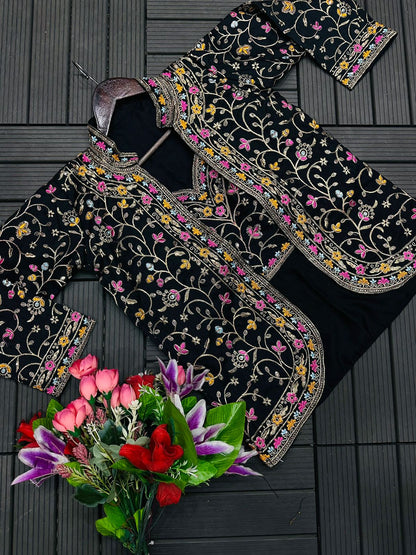 Heavy Satin Embroidery Work Saree