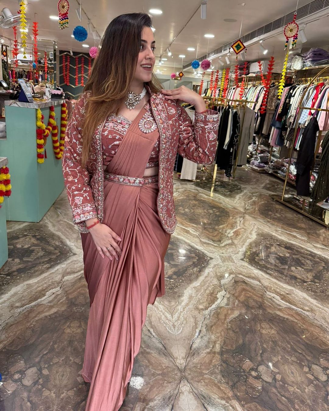 Heavy Satin Embroidery Work Saree