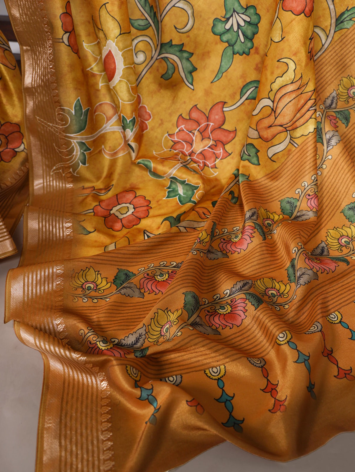 Mustard Tussar Silk Saree with Viscose Border