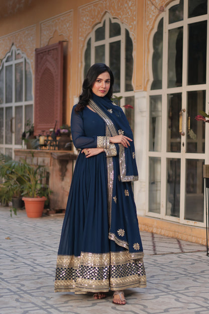 Faux Blooming With Zari & Sequins Work Gown with Dupatta