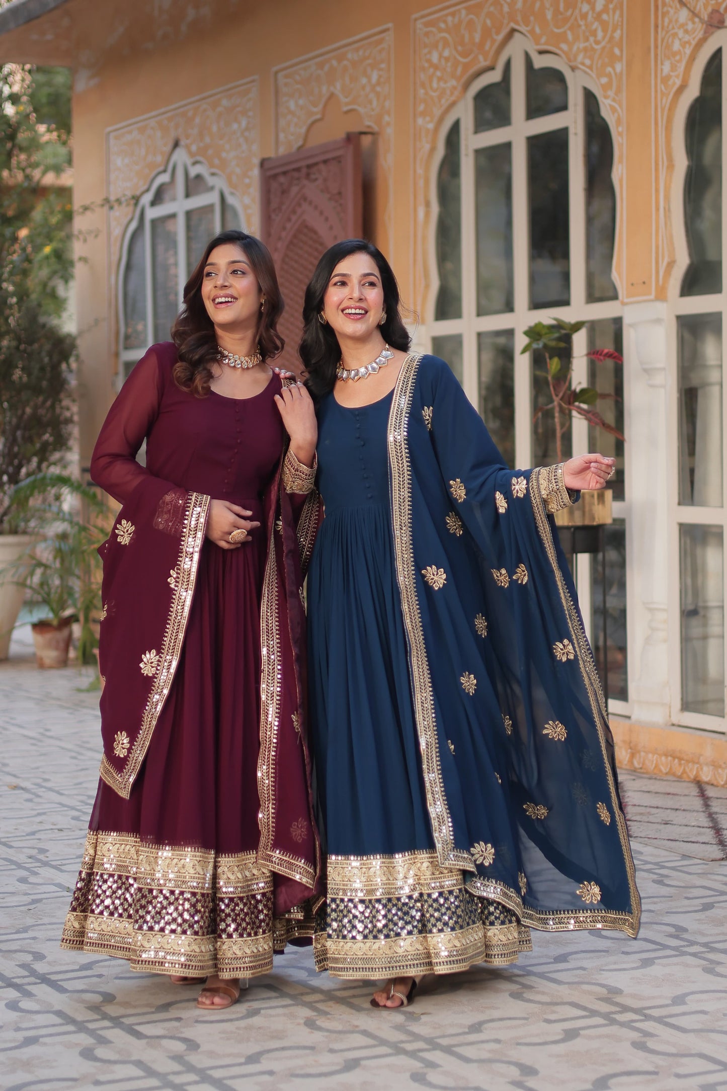 Faux Blooming With Zari & Sequins Work Gown with Dupatta