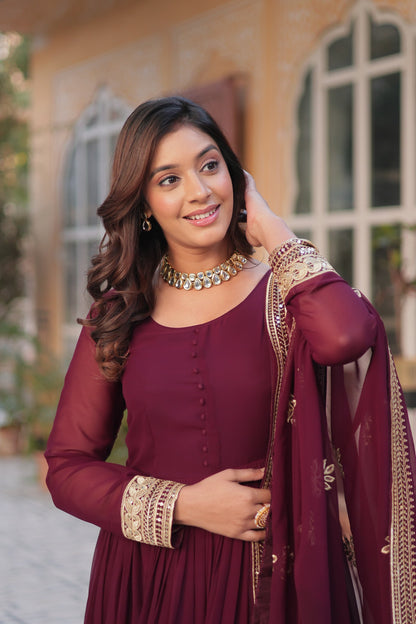 Faux Blooming With Zari & Sequins Work Gown with Dupatta