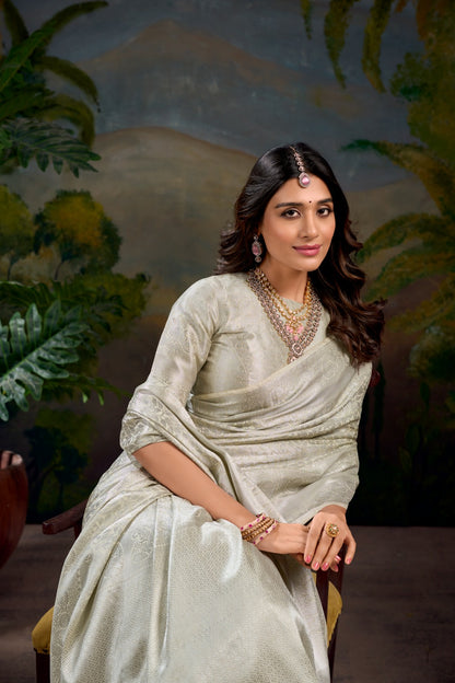 Off White Kanjivaram Zari Work Saree