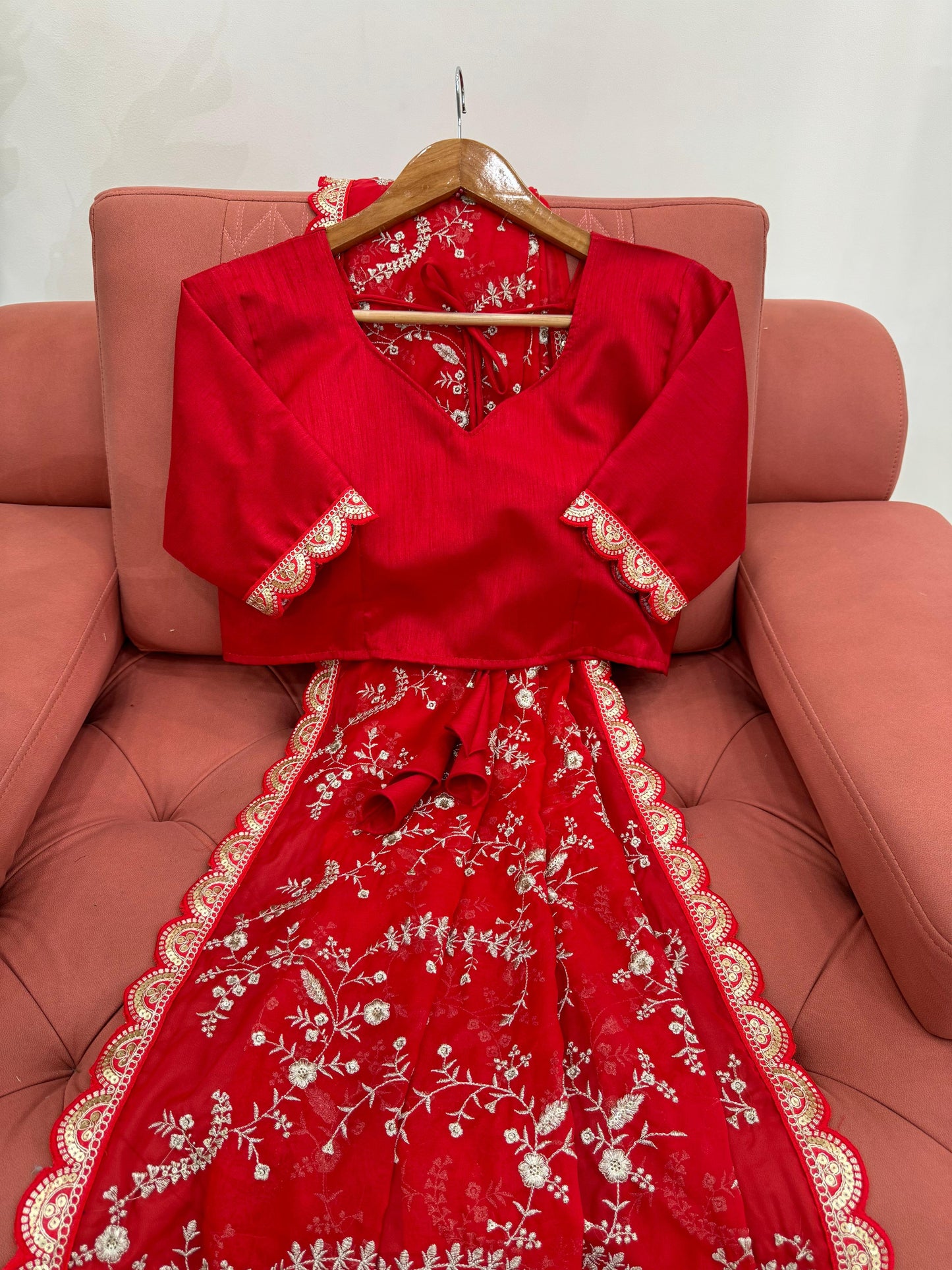 Red Heavy Tibby Silk With Coding Work Saree