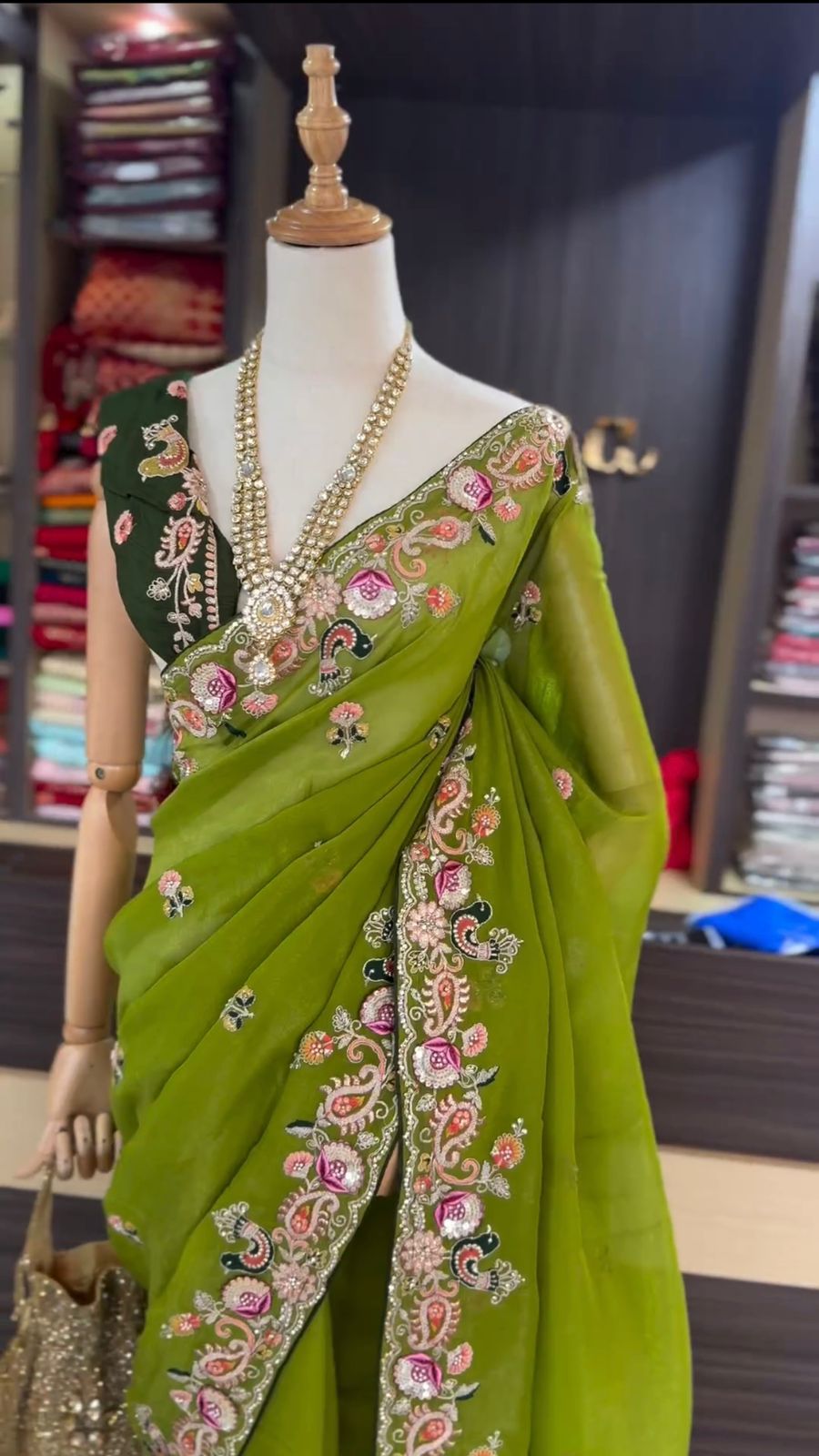 Lime Green Jimmy Chu Thread Work Saree