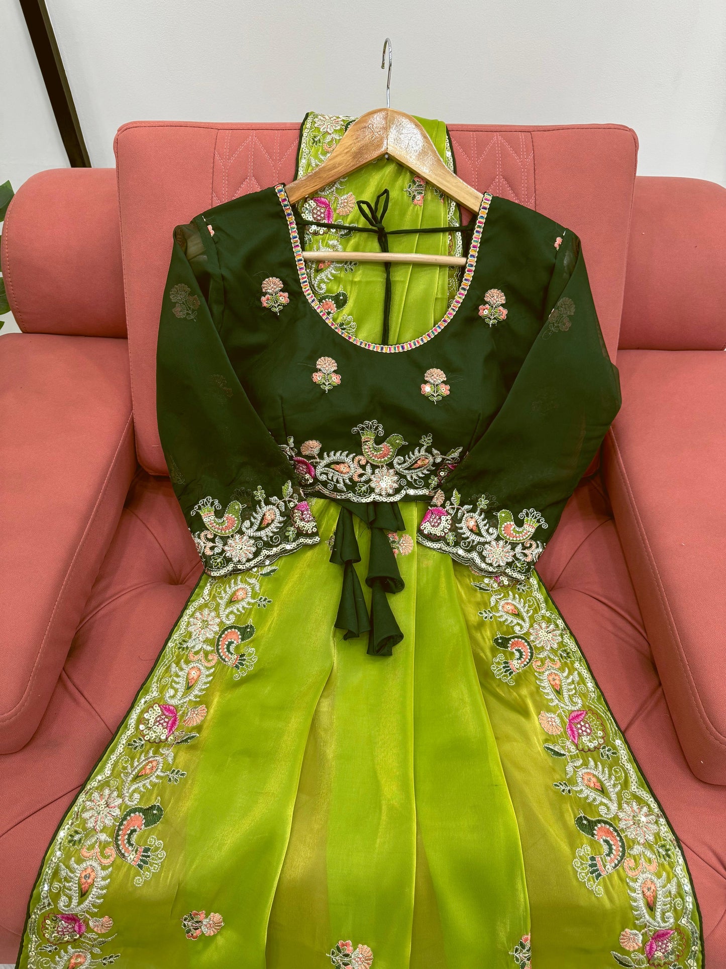 Lime Green Jimmy Chu Thread Work Saree