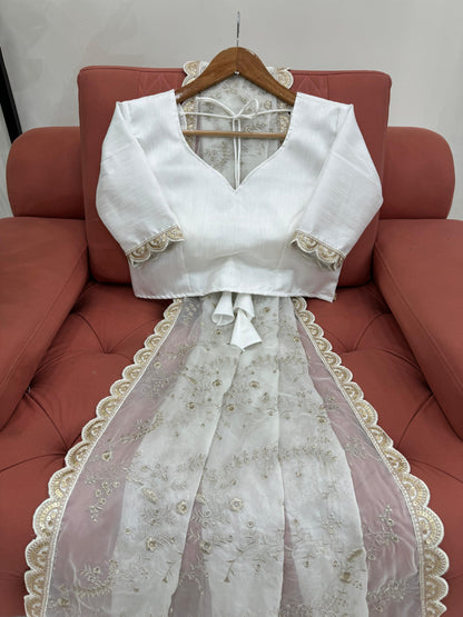 White Heavy Tibby Silk With Coding Work Saree