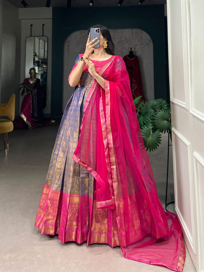 Ranipink  Kanjivaram Zari Weaving Work Gown With Dupatta
