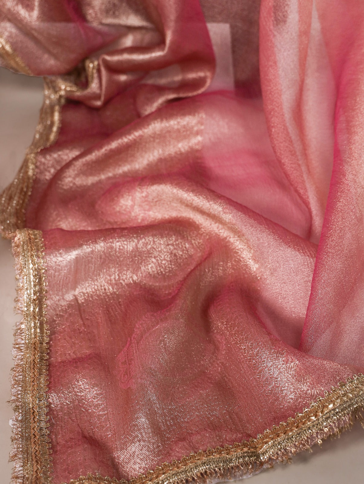 Light Pink Tissue Shimmer Zari With Sequins Lace Border Sare