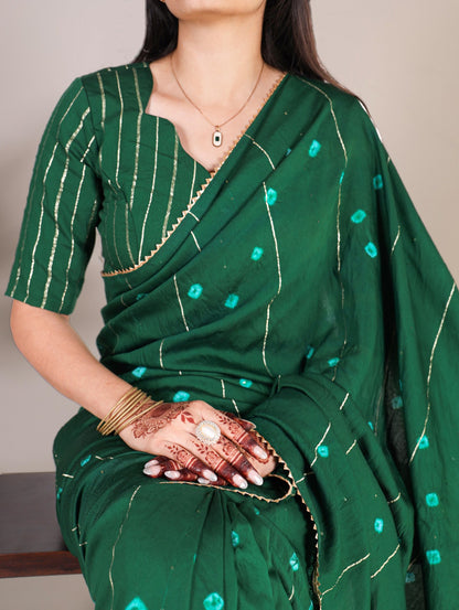 Green Viscose Chanderi With Gota Patti Lace Border Saree