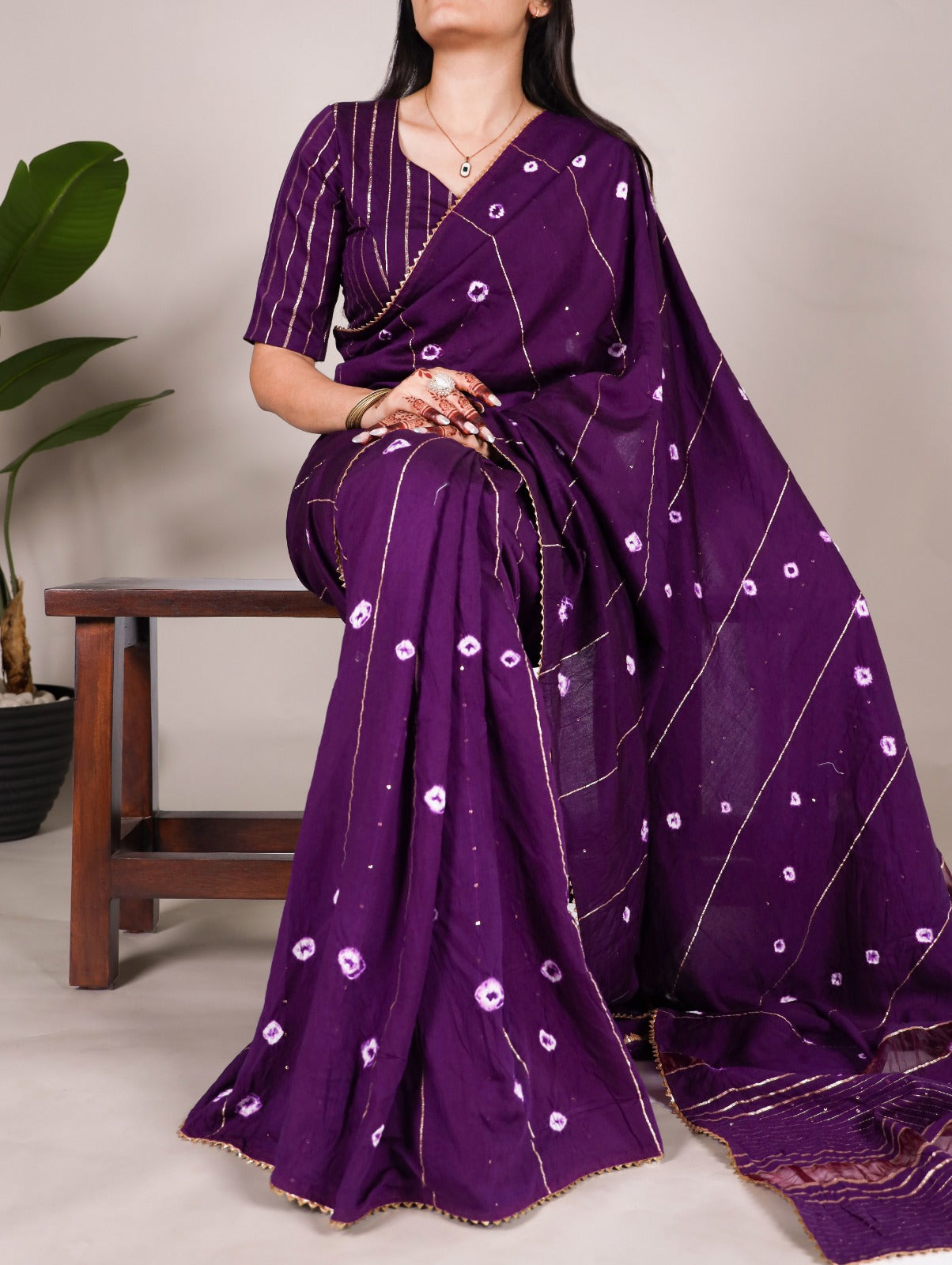 Purple Viscose Chanderi With Gota Patti Lace Border Saree