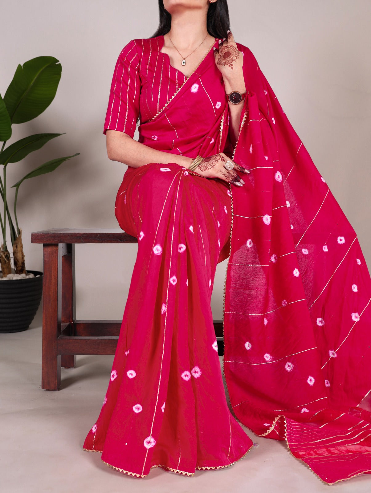 Pink Viscose Chanderi With Gota Patti Lace Border Saree