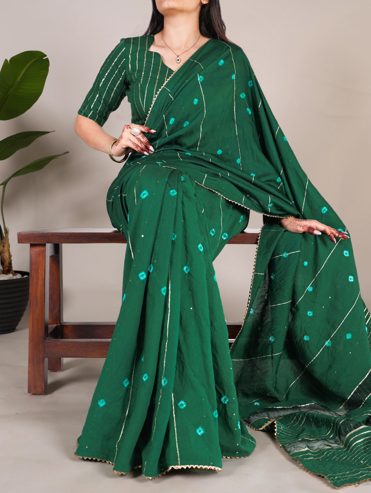 Green Viscose Chanderi With Gota Patti Lace Border Saree