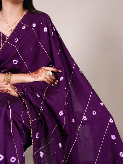 Purple Viscose Chanderi With Gota Patti Lace Border Saree
