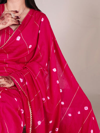 Pink Viscose Chanderi With Gota Patti Lace Border Saree