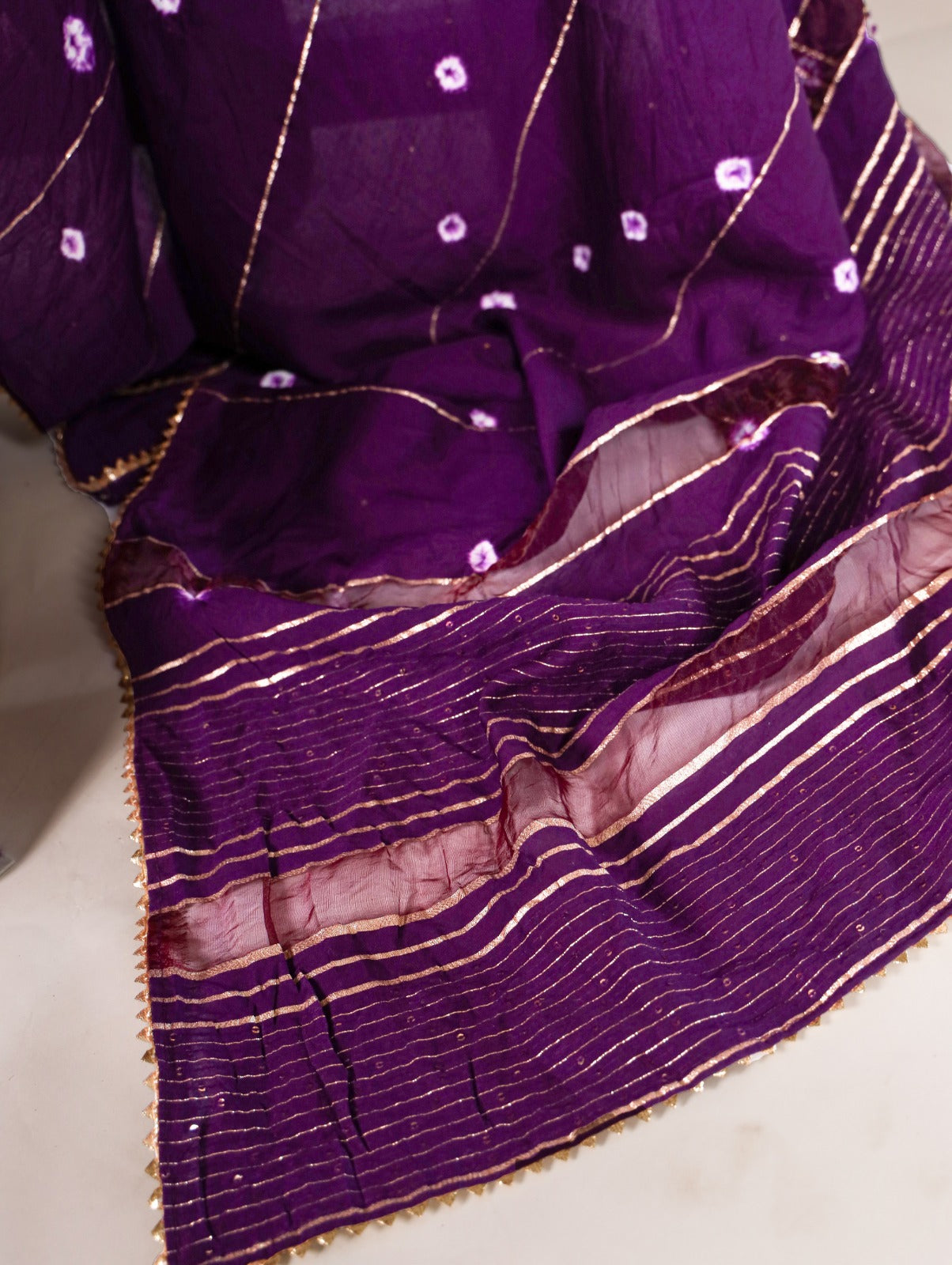 Purple Viscose Chanderi With Gota Patti Lace Border Saree