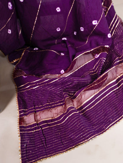 Purple Viscose Chanderi With Gota Patti Lace Border Saree