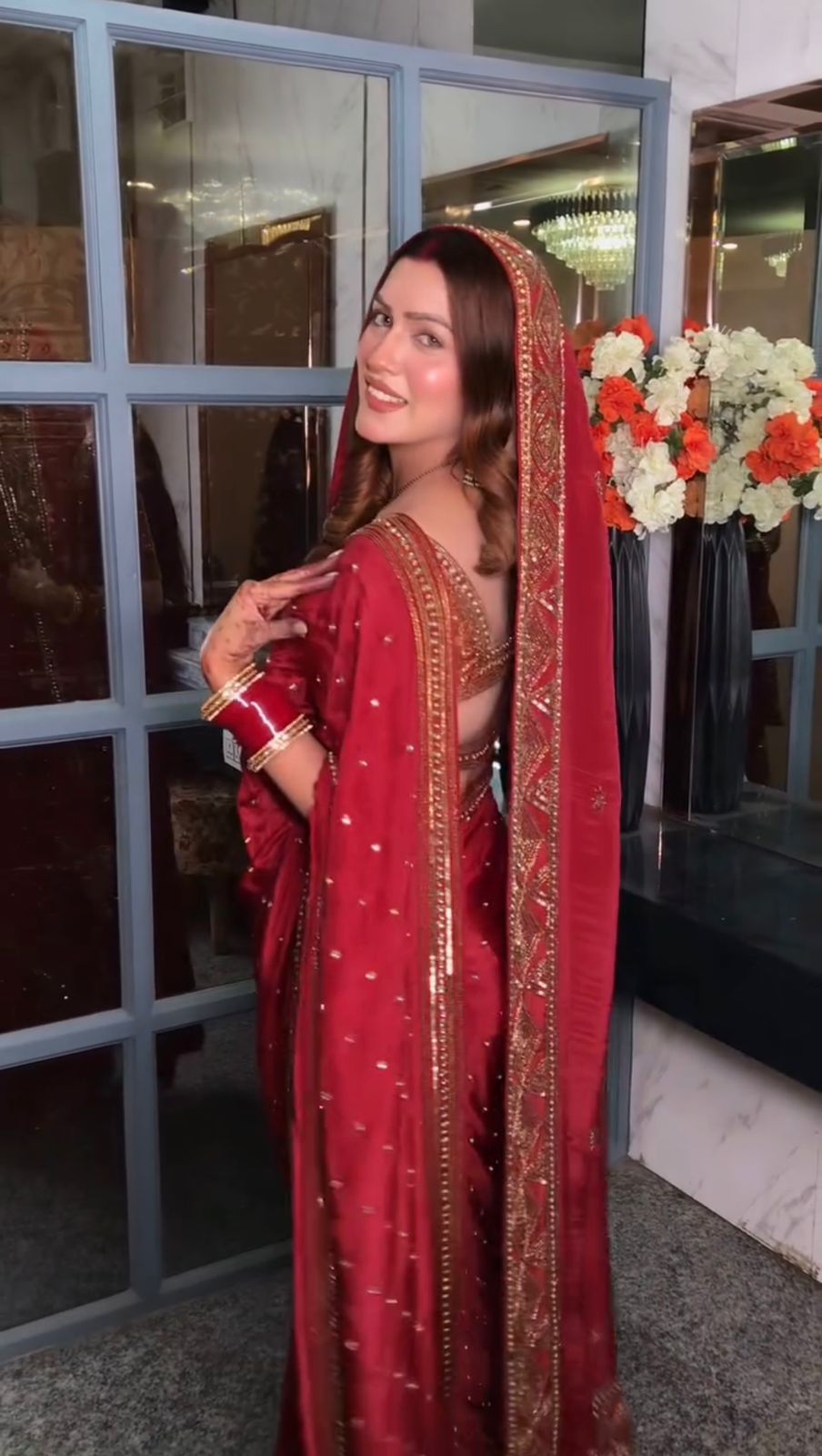 Beautiful Red Japan Satin Silk Saree With Dupatta