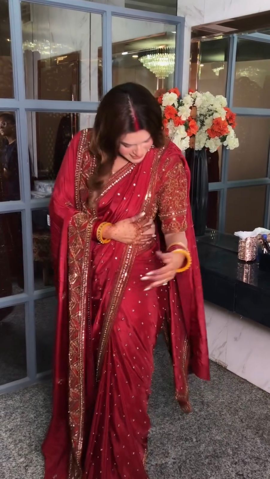 Beautiful Red Japan Satin Silk Saree With Dupatta