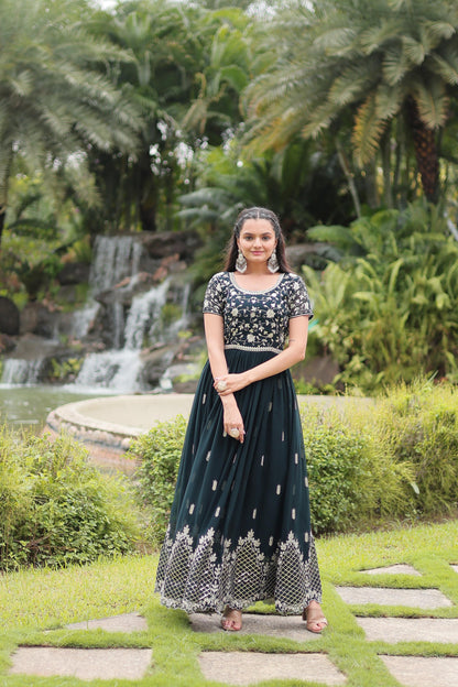 Beautiful Faux Blooming With Zari Sequins-work Gown