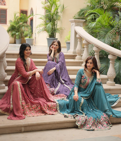 Light Purple Georgette with Rich Sequins Embroidered work