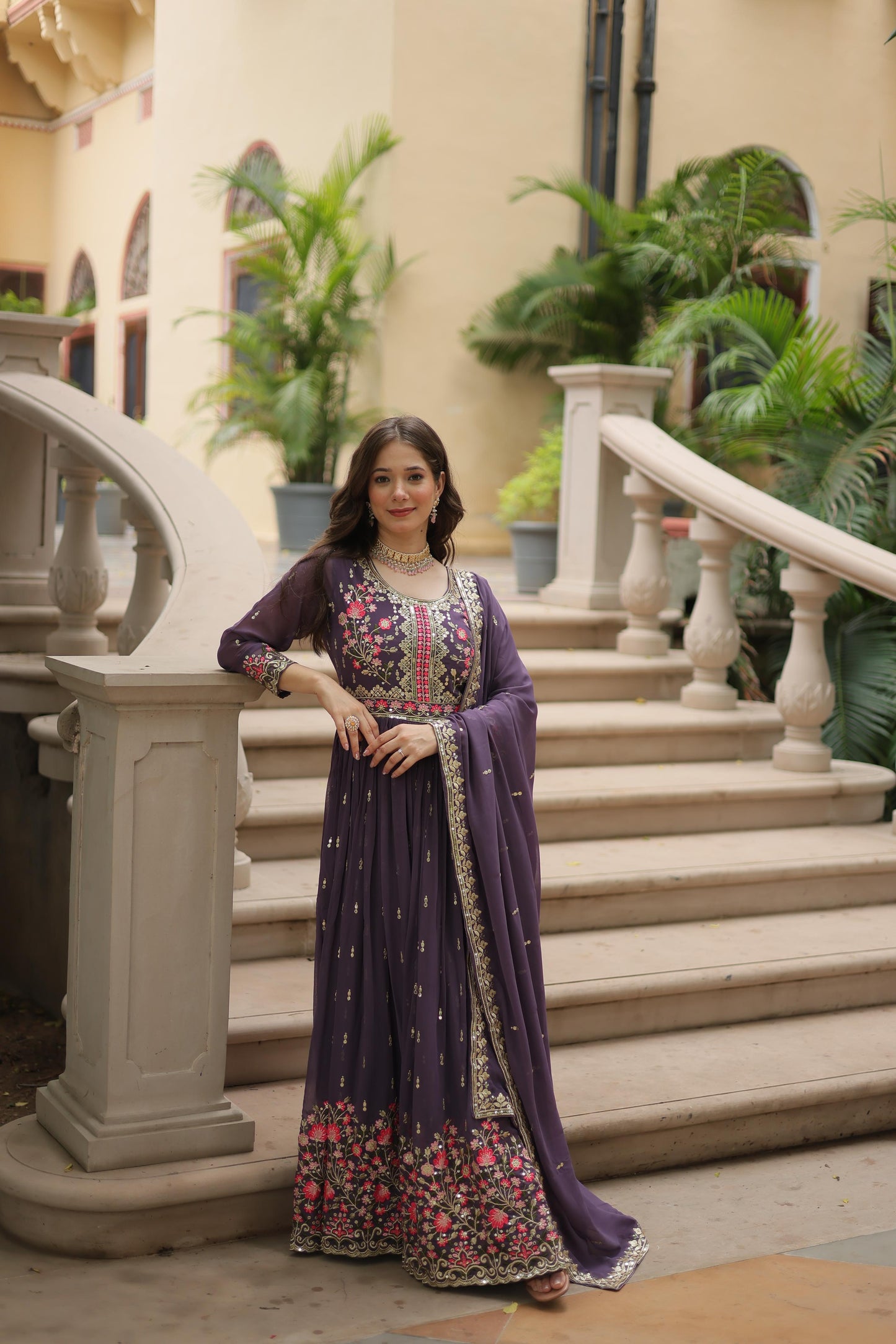Light Purple Georgette with Rich Sequins Embroidered work