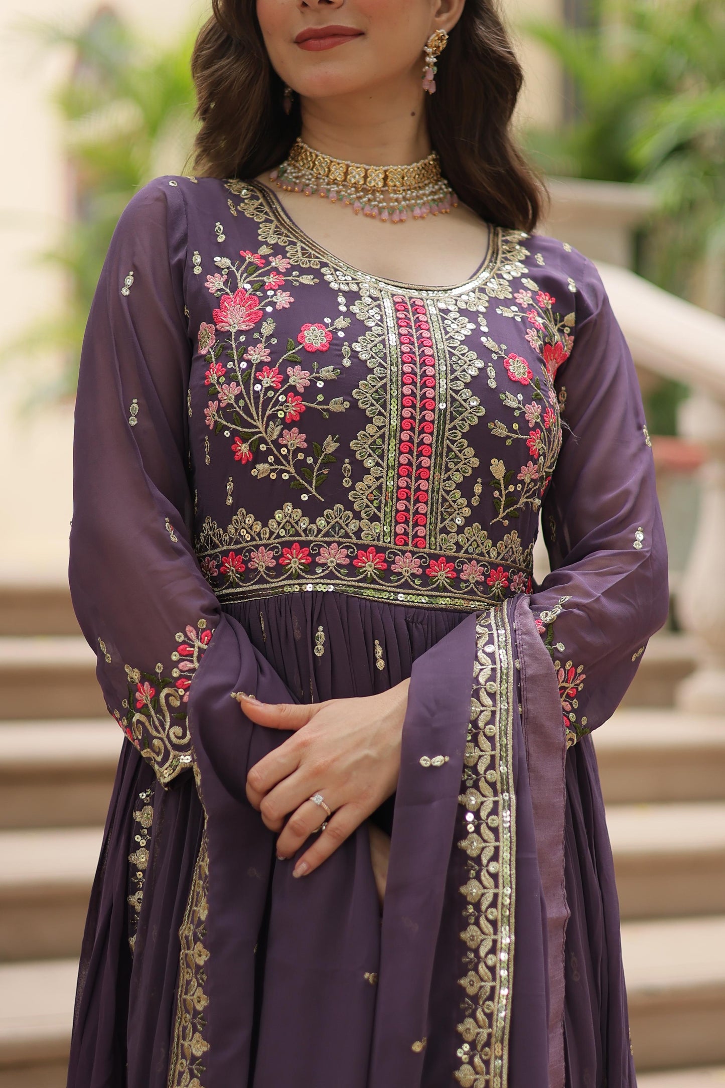 Light Purple Georgette with Rich Sequins Embroidered work