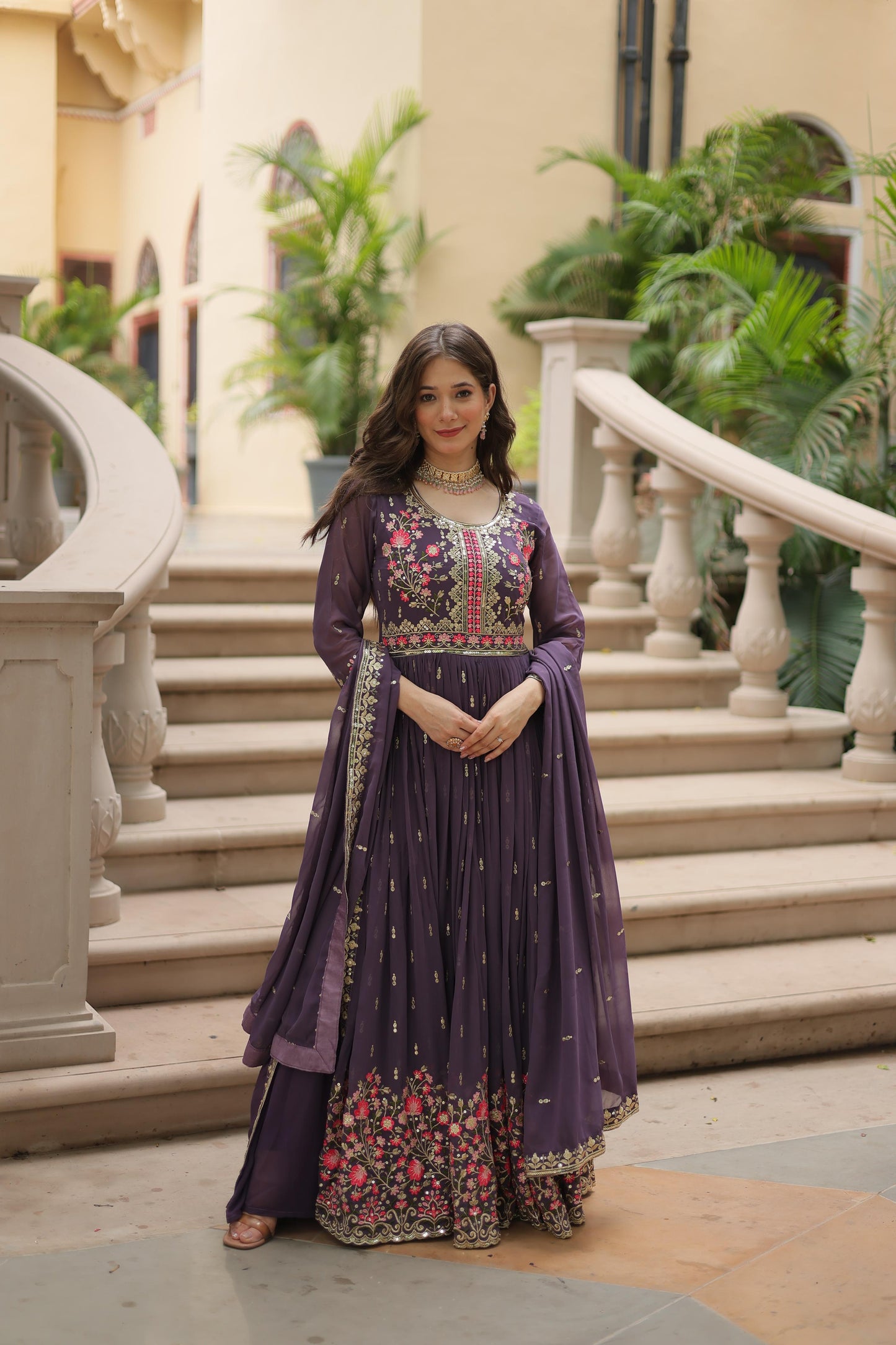Light Purple Georgette with Rich Sequins Embroidered work