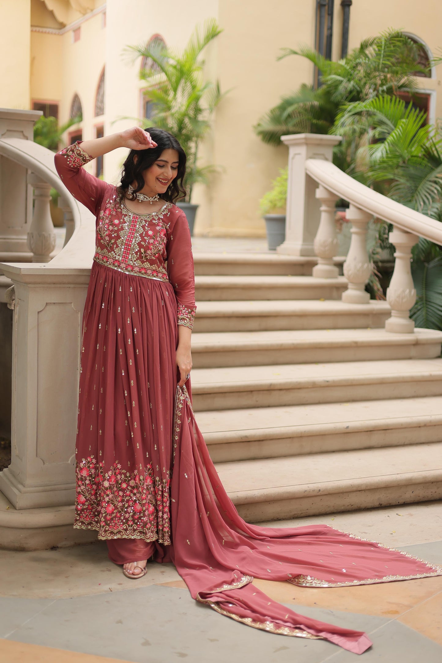 Light Purple Georgette with Rich Sequins Embroidered work