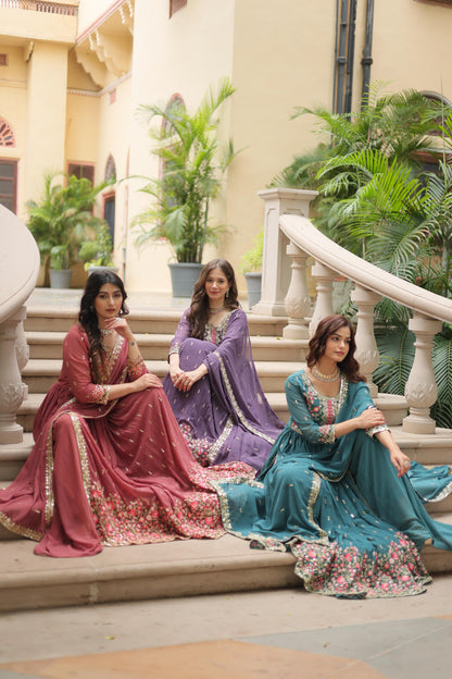 Light Purple Georgette with Rich Sequins Embroidered work