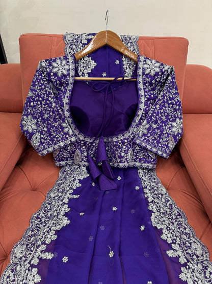 Blue Heavy Tibby Silk With Sequence Work Saree