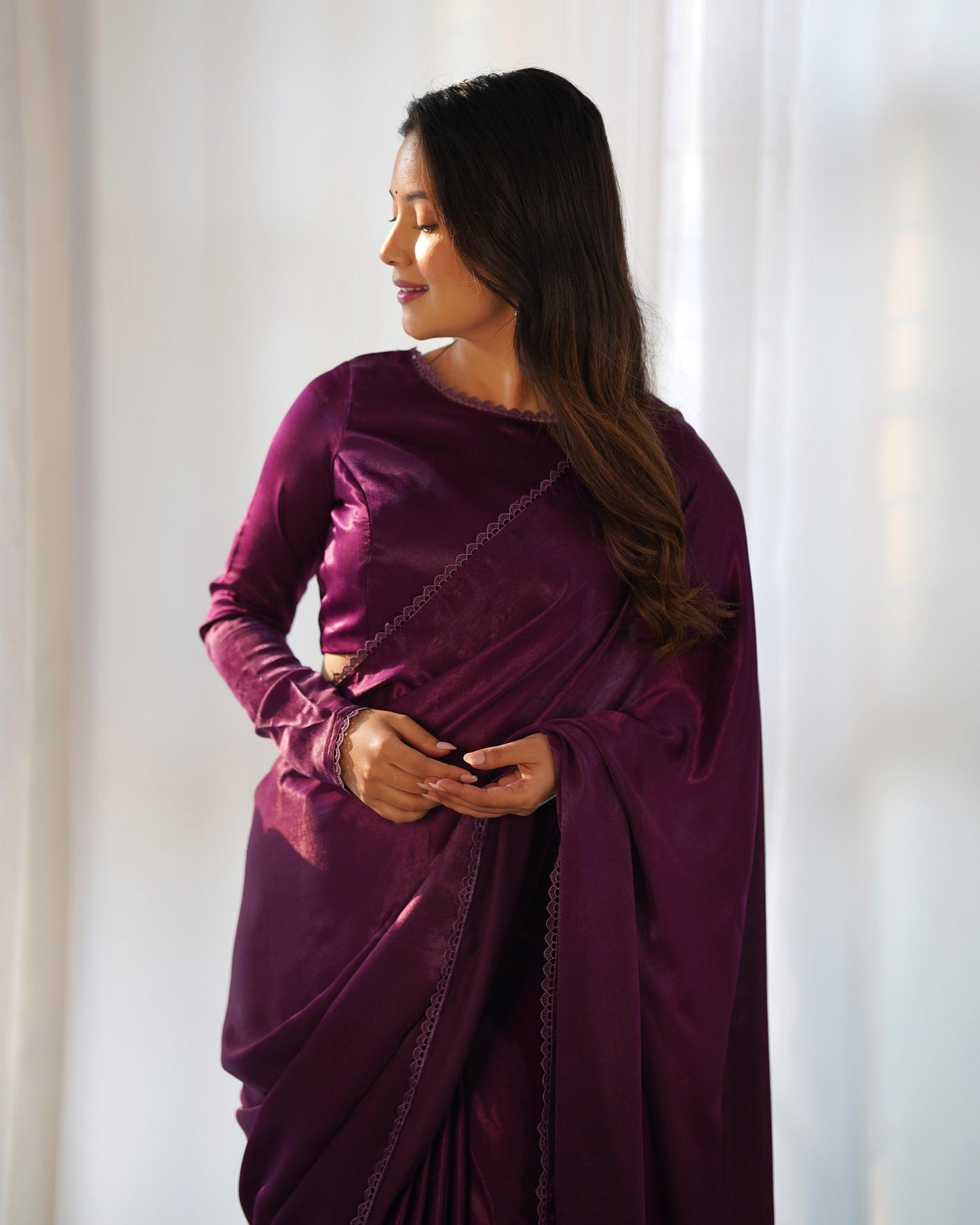 Wine Marble Velvet With Fancy Border Saree