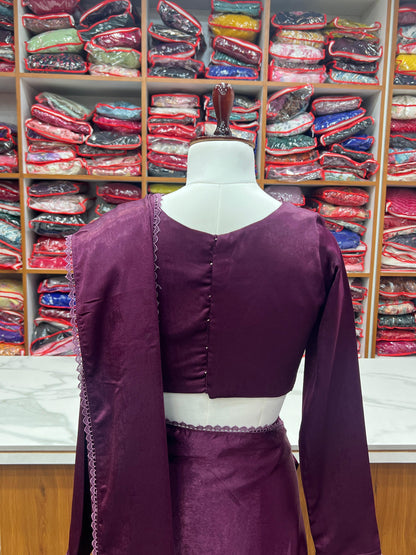 Wine Marble Velvet With Fancy Border Saree