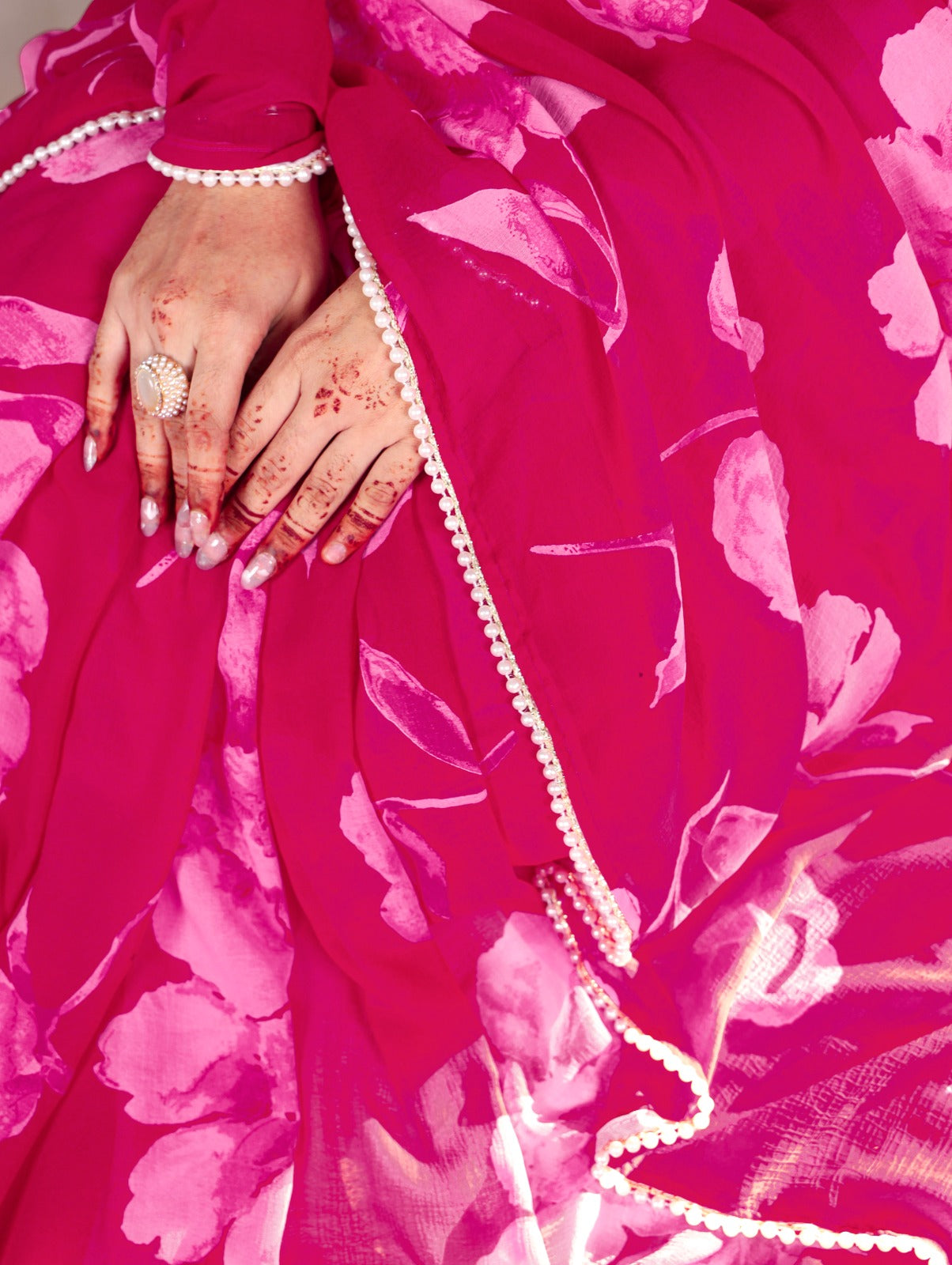 Pink Chiffon Floral Printed Saree