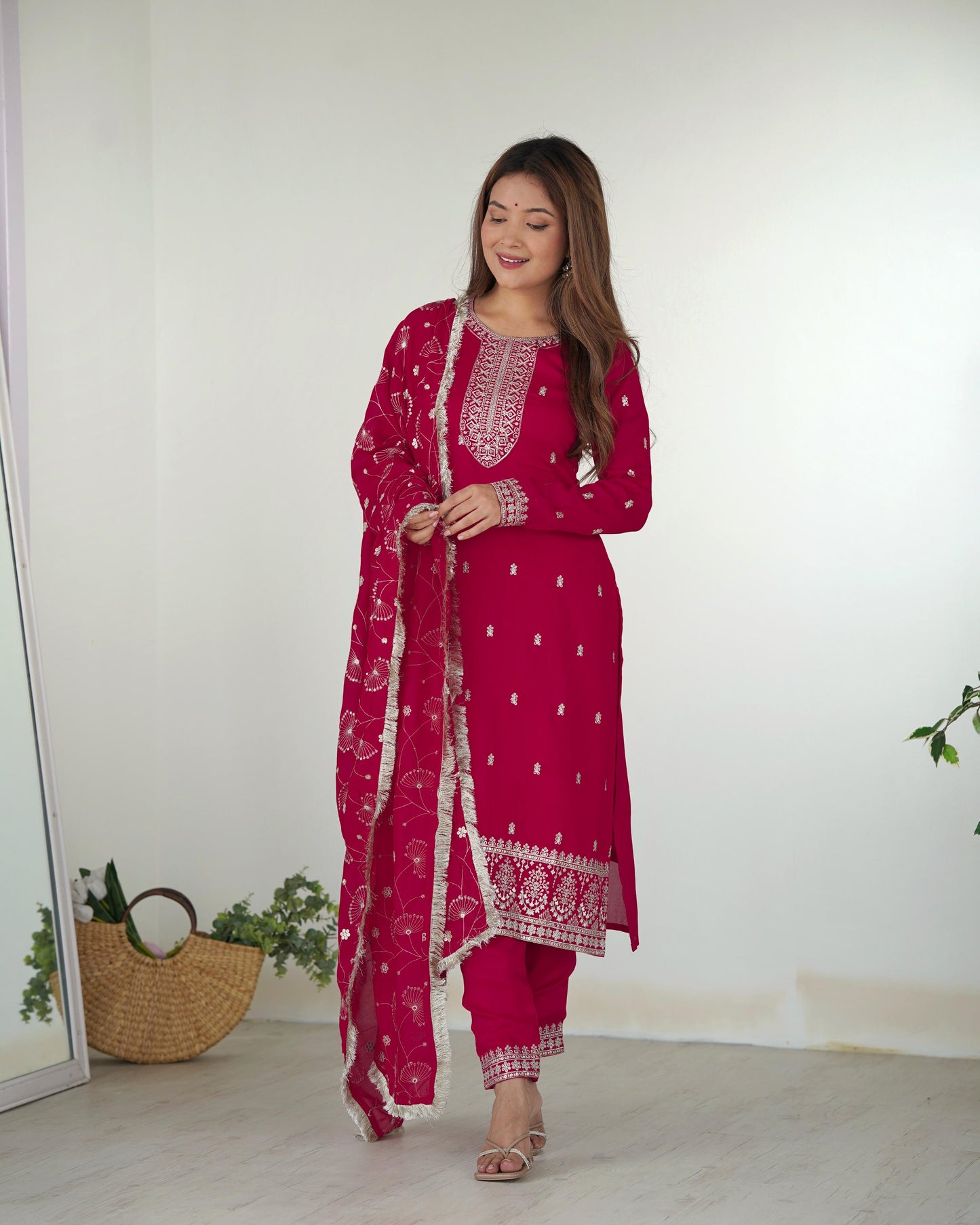Pink Rangoli Silk 3pc Kurta Set