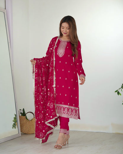 Pink Rangoli Silk 3pc Kurta Set